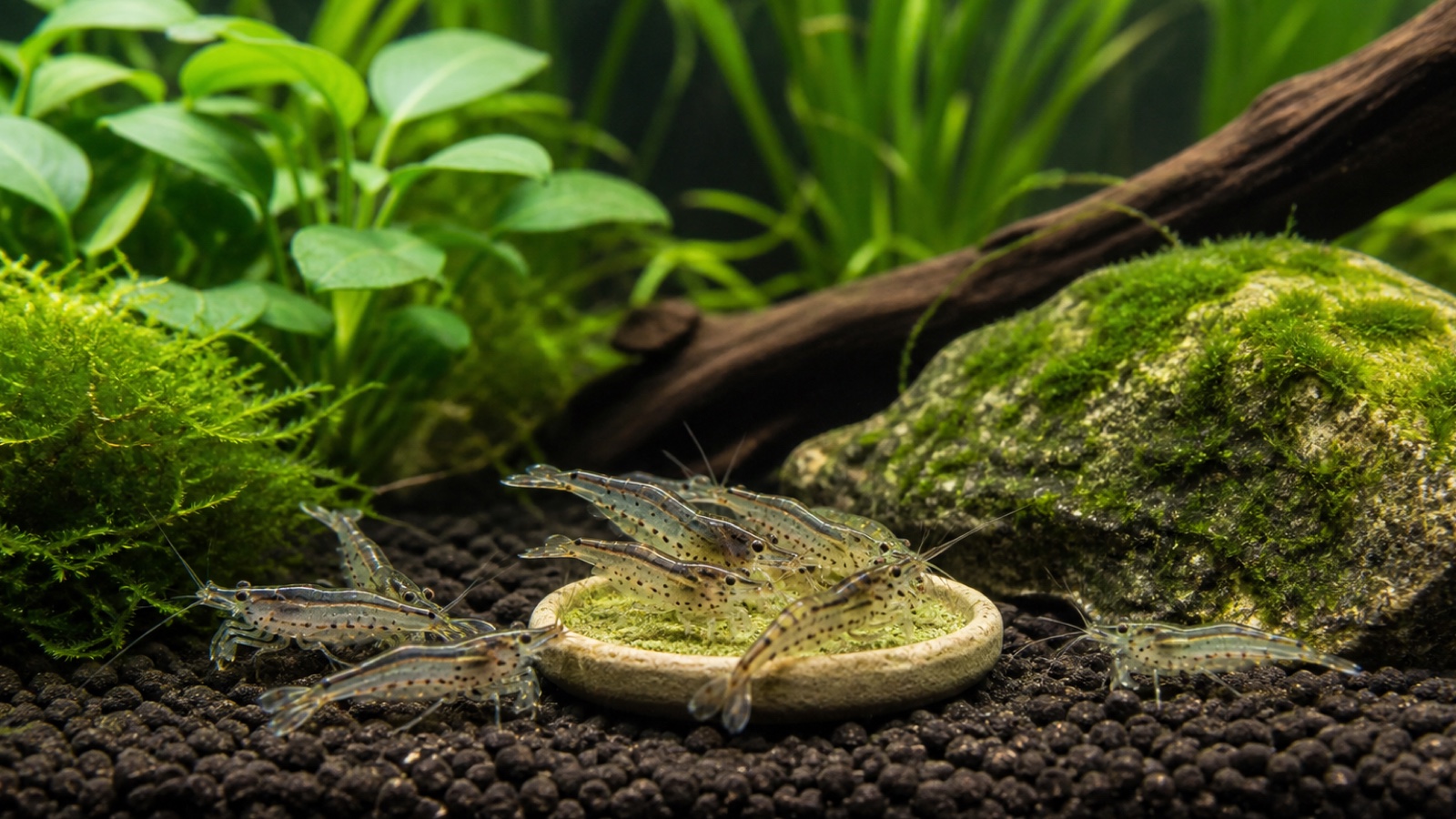 Alimentar gambas Amano