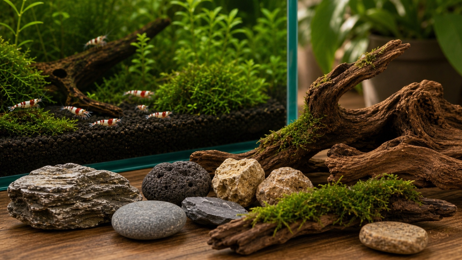Safe rocks and wood for shrimp