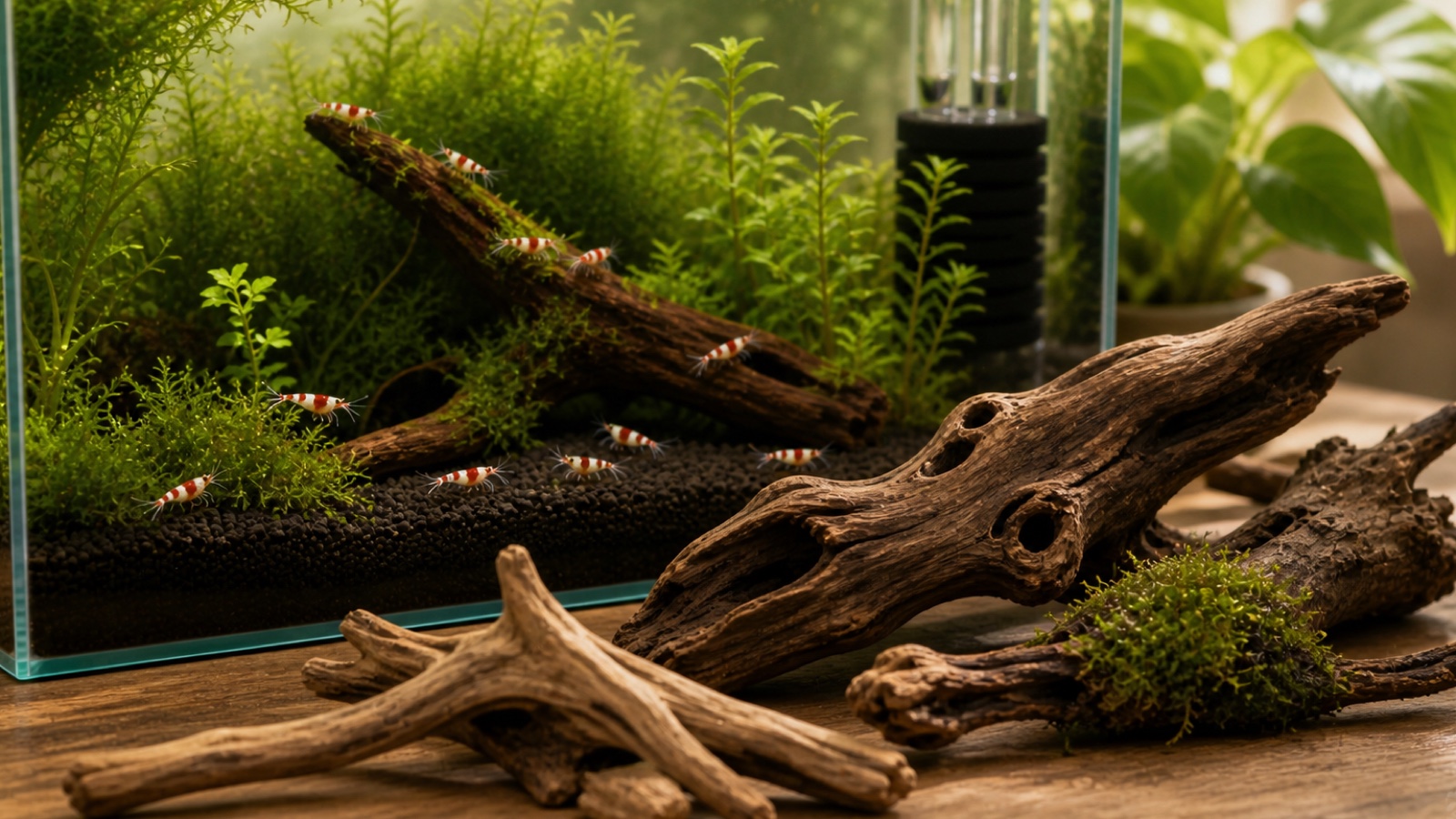 Wood in a shrimp aquarium