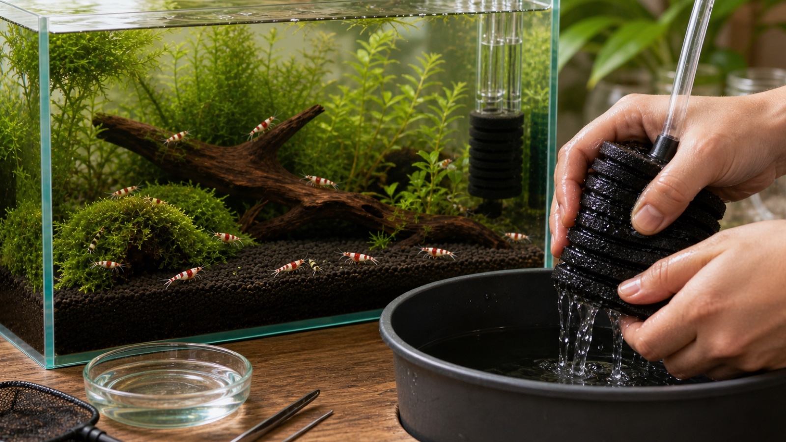 Cleaning a sponge filter without losing bacteria