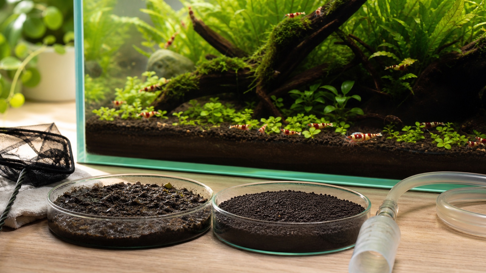 Replace substrate in a shrimp tank